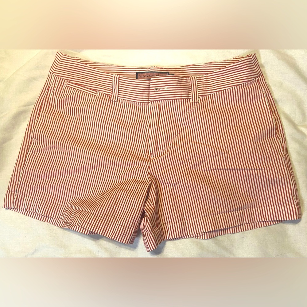 Vineyard Vines Shorts Preppy Red & White Women’s 8 Button Zip Cotton Sz 6